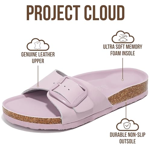 Image of Project Cloud 100% Genuine Leather Sandals Women Dressy Beach Essentials Slides for Women Footwear - Lightweight with Memory Foam Insole Sandals for Women 2026 - Womens Slides