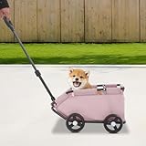 Mini Hundewagen, mit ausziehbarem Ziehgriff(53-76cm), Outdoor Faltender Hundewagen, Haustier-Kinderwagen für Reisen, Kohlenstoffstahl & Oxford Tuch, 86 x 51 x 35 cm (Pulver)