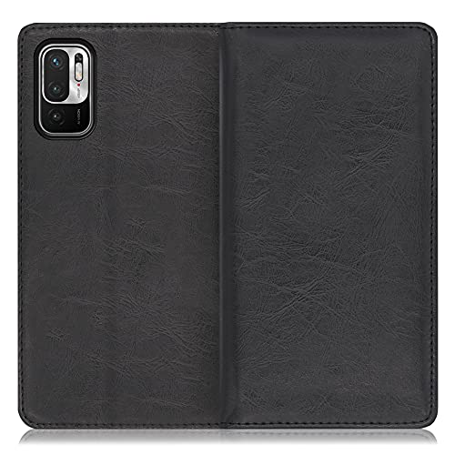 LOOF Royale Xiaomi Redmi Note 10 JE ケース 手帳型 カバー 本革 厳選牛革 ベルト無し カード収納 カードポケット スタンド機能 手帳型ケース スマホケース 高級 シンプル [ブラック]