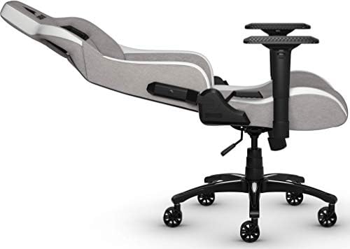 Corsair T3 Rush - Polyester Gaming Chair (Breathable Soft Fabric Exterior, Padded Neck Cushion, Memory Foam Lumbar Support, 4D Armrests, 180 Degree Recliner, Easy Assembly) Grey/White