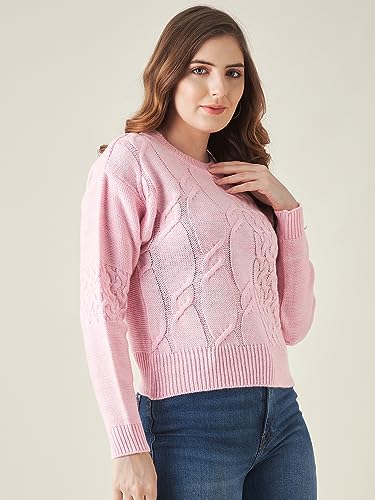 Image of Modeve Self Design Round Neck Casual Women Crop Top Sweater||Winterwear||