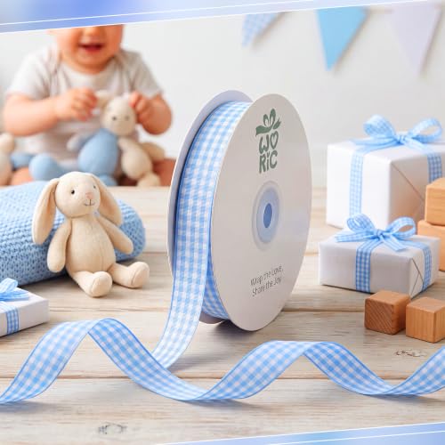 woric Blue Gingham Ribbon 5/8 Inch x 30 Yards Light Baby Blue Ribbon — view 4