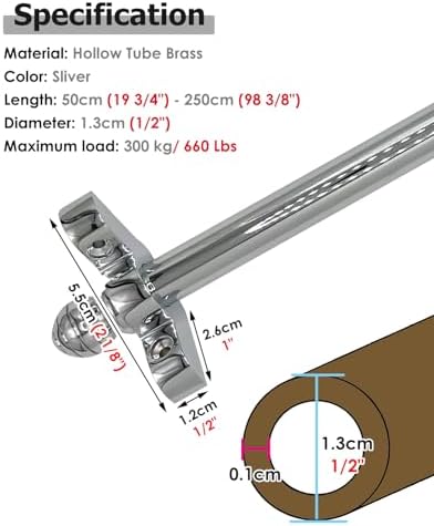 Silver Carpet Rods - 115cm Brass Fixing Rod for Stair Runners, Easy Installation, Ideal for Home Theatre & Stairs, Durable & Stylish, 1 Piece