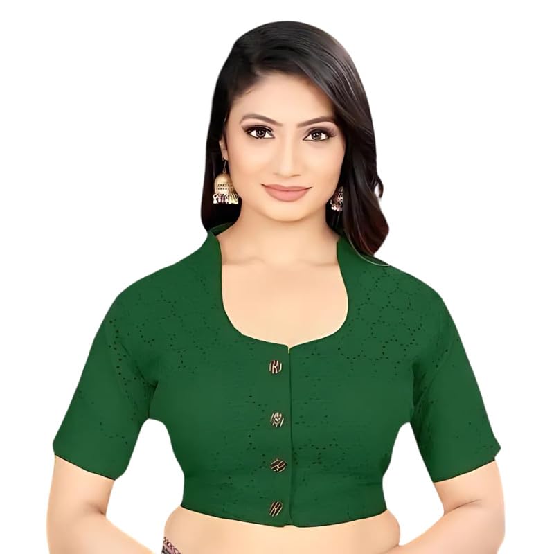 PRO Creation Women's Pure Cotton Blouse with U-Neck & Short Sleeve, Readymade Saree Blouse for Girls & Women, Solid Stretchable Comfy Stylish Ethnic Design - Sizes: 32/34/ 36/38/ 40/42(MISHTI)-picture-44