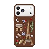 OtterBox iPhone 17 Pro Max Symmetry Series Cactus Leather Embroidery Case - City of Love - Brown - Textured, Embroidered Paris Artistic iPhone Case