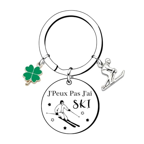Porte-clés « J'peux pas, j'ai ski» avec acier inoxydable et breloque Traîneau – idéal cadeau...