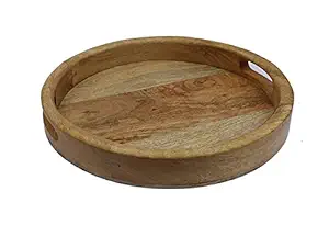Wood Articles Works Mango Wood Finished Circular Tray Wood Handmade Serving Tray Platter - Set of 2 (Size: 15 x 15 x 1.5cm)