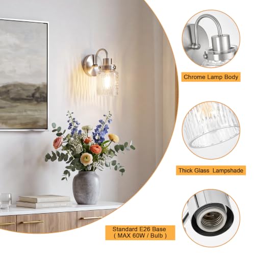 Image of 2 Pack Hammered Glass Wall Sconces Set of Two,Brushed Nickel