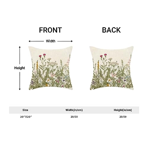Image of AEIOAE Sage Green Pillow Covers 20x20 Inch Set of 2, Spring Wildflower Plant Throw Pillows Case,Seasonal Floral Outdoor Decorative Flowers Farmhouse Decor Cushion Covers for Home Sofa Bed Couch