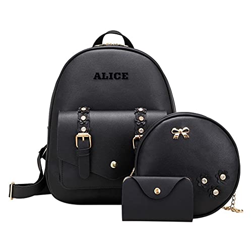 Alice Elegante juego de 3 mochilas de piel para niñas, Negro -, Negro -