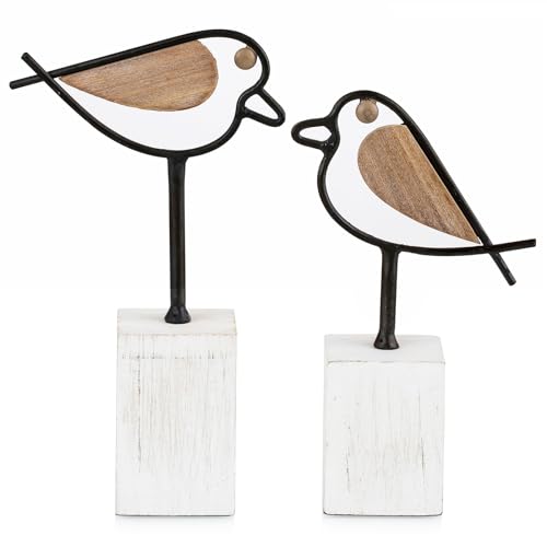 Sziqiqi Bird Statues For Home Decor - Small Cute Robin Birds Figurines Accent For Shelves Mini Knick Knacks Metal Bird Sculptures With Wood Base Bird Animal Decor For Living Room Gifts For Bird Lovers cover