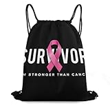 4SEE Breathable Drawstring Backpack, Breast Cancer Survivor Pink Ribbon Black Unisex Fashion Waterproof Large Capacity Draw String Bag, Reusable Sackpack with Sturdy Cord for Daily Use