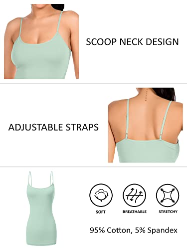 Image of Long Cotton Camisole Tank Tops for Women | Basic Braless Layering Tops with Adjustable Spaghetti Straps