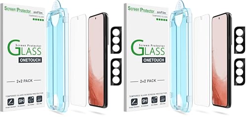 Image of amFilm OneTouch Screen Protector for Samsung Galaxy S22 Plus 6.6 inch, Samsung Galaxy S22 + 6.6 inch, 9H Hardness with Camera Lens Protector, Bubble Free, Tempered Glass, 4 Pack
