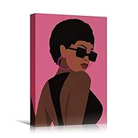 SIGNWIN Canvas Wall Art African American Women with Black Sunglasses and Tank Tops in Pink People Fashion Illustrations Pop Art Chic Portrait Colorful for Living Room, Bedroom, Office - 12x18 inches