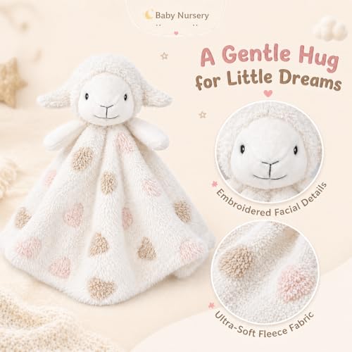 Image of June Garden Personalized Baby Lamb Security Blanket - Custom Name Embroidered White Newborn Comforter - Skin-Friendly Soft Textured Fleece Snuggle Lovey Toy