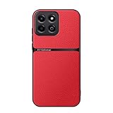 Kepuch Case Compatible for Honor 200 Smart/Honor X7c - Litchi Grain Magnetic Holder Built-in Metal Plate Cover Bumper - Red