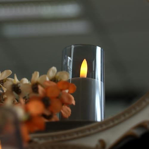 Image of CANDLE CHOICE Indoor Outdoor Flameless Candles with Timer Waterproof Realistic Flickering Battery Operated Pillar LED Lights with Acrylic Shell Wedding Party Christmas Decorations 6 Pack 2 inchx6 inch Grey