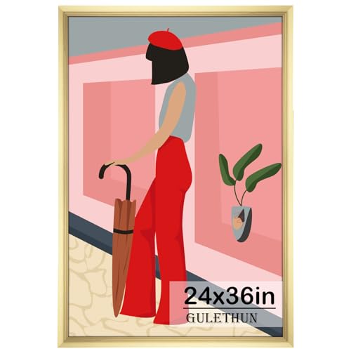 GULETHUN 24x36 Picture Frame, Gold Poster Frame, Home Decor Natural Gallery Frames, Horizontal or Vertical Format, Sturdy, Plexiglass, Large Wall Decor, for Photos, Artworks, Posters