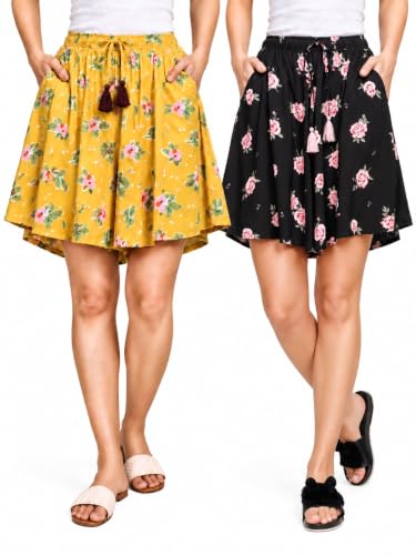 Image of B STORIES Women's Viscose Printed Lounge Culotte Shorts (Pack of 2)