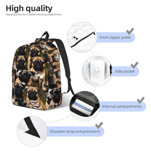 Sac à dos imprimé Pug avec compartiment ordinateur portable