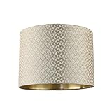 Designer Light Shimmer Taupe Drum Lampshade with Inner Champagne Gold Satin Lining | 18cm x 25cm | Squares and Diamonds Pattern by Happy Homewares
