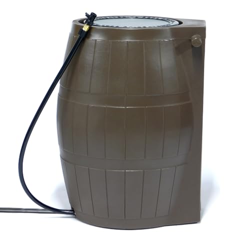 Image of FCMP Outdoor Raincatcher 4000 Rain Barrel, Flat-Back Rainwater Catcher with Spigots, 50 Gallon, Brown - Portable Water Storage Container Tank for Home, Garden, and Backyard