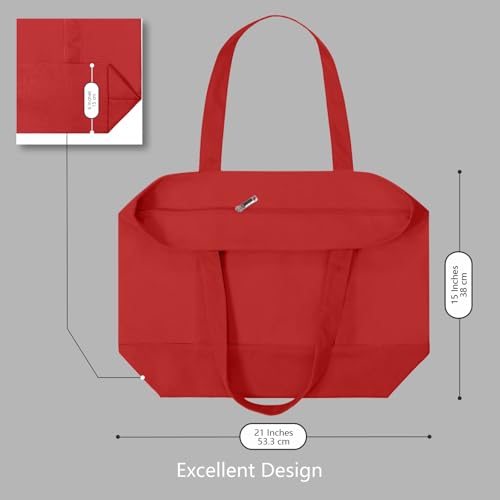 Image of TOPDesign 3-Pack Canvas Tote Bags with an External Pocket, Reusable Grocery Shopping Bags, Top Zipper Closure, Daily Essentials (Red)