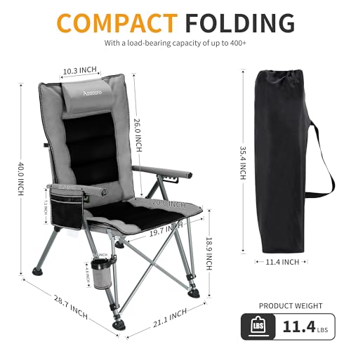 Image of Heavy Duty Folding Camping Chair Supports 400 LBS, Hard Arm Portable Outdoor Chair with Cup Holder & Storage Bag, Foldable Collapsible for Camp, Picnic, Lawn, Fishing