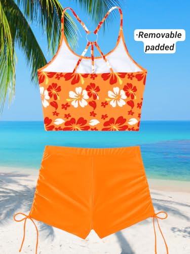 Floral Crop Tankini,2 Piece High Waisted Boy Shorts Swimsuits,Modest Bikini Sets for Women Beach Vacation4
