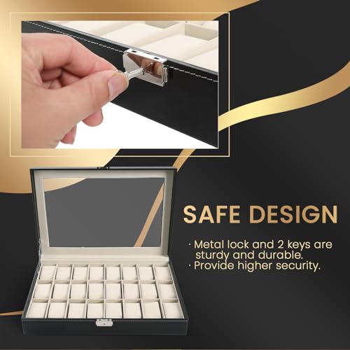 Watch Box 24 Slot Elegant Portable Black Watch Collection Box Case jewelry Men & Women4