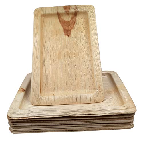 Dtocs Palm Leaf Plates 7x11 Inch Rectangle (Pack 50) | Bamboo Look Eco-friendly, Compostable, Natural, Disposable Platter Charcuterie Board Serving Tray For Weddings, Birthday Parties