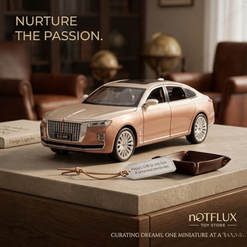 Image of 1:24 Hongqi H9 Diecast Metal Toy Car - Large Size Luxury Sedan Model Car, Realistic Toy Car for Kids & Collectors with Openable Doors [Random Color] [Pack of 1]