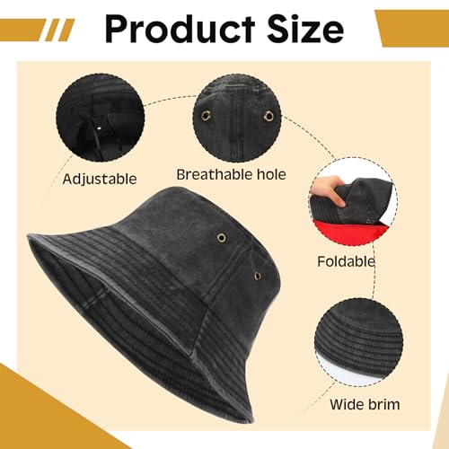 Image of 36 Pcs Bucket Hats Bulk Washed Cotton Foldable Bucket Hat Wide Brim Sun Hats for Women Men Beach Tie Dye DIY