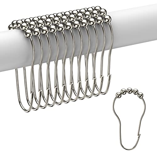 Shower Curtain Hooks Rings, Set of 12, Stainless Steel Roller Rust-Resistant Balance Slide Anti-Drop Double Shower Hooks f...