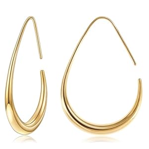 Gacimy Teardrop Hoop Earrings for Women, 14K Gold Plated Oval Pull Through Hoop Earrings for Women