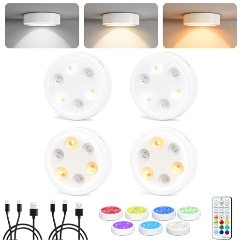 LOINSGLIM 4-Pack Rechargeable RGB Puck Lights