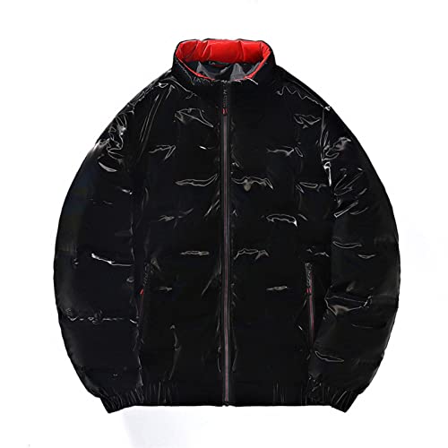 Generic Parca bomber masculina casual zíper completo metálico brilhante curto casaco acolchoado jaqu