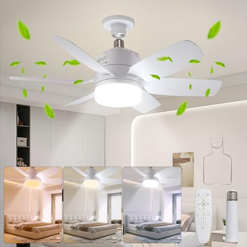 GOLUMU Light Bulb Fan Socket Ceiling Light, Socket Fan Light Bulb of 3 Modes 3000K-6500K/6 Speeds,...