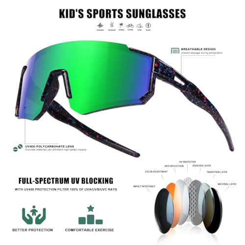 Image of SEKKAF Kids Sunglasses Youth Baseball Sunglasses for Boys Girls Softball Sports Sun Glasses UV Protection