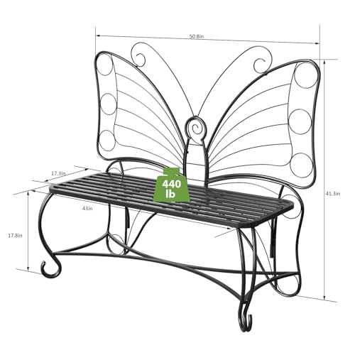 HavenlyYouth Garden Bench Outdoor Porch Bench, Double Seats Outdoor Bench, Butterfly Bench for Outside, Black Butterfly Chair Thickened Metal Frame for Garden,Yard, Patio,Porch,Lawn,Park (Black) - Thumbnail 3