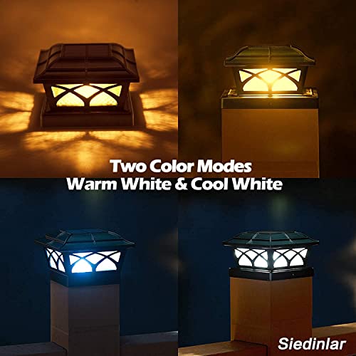 Siedinlar-Lampe-Solaire-Exterieur-Lumieres-Solaires-de-Chapeau-de-Poteau-2-Modes-Lampe-LED-Etanche-pour-Jardin-Terrasse-Cloture-4x4-5x5-6x6-inch-Poteau-en-bois-Lot-de-2