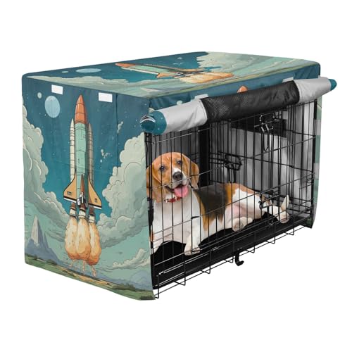 Housse pour cage de chien et chat bleu fusée dessin animé imperméable