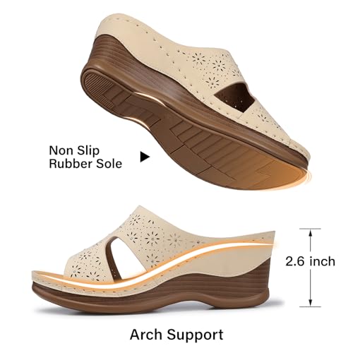 Image of TEMOFON Women Wedge Sandals Dressy: Comfortable Lightweight Summer Shoes | Low Wedge Heel - Fit Wide Feet - Comfy Stylish Slip on Sandals Size 5-11