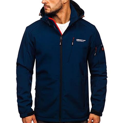 BOLF Herren Softshelljacke Übergangsjacke mit Kapuze Regenjacke Funktionsjacke Winddicht Wasserdicht Sportjacke Trekkingjacke Atmungsaktiv Outdoor Style BK122 Dunkelblau XL Cover