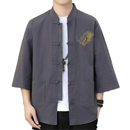 Chemise brodée de dragon pour homme idéale pour l'été en lin