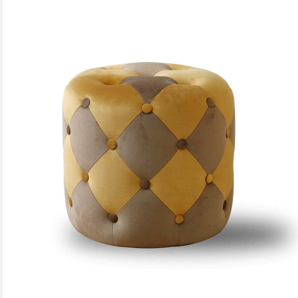 北欧のソファプーフフットスツール、バックル付きオットマンラウンドフットスツールファブリック無垢材フレームライトリビングルームフットス