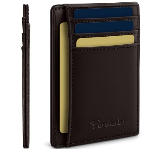 Travelambo 100% Genuine Leather Wallet for Men and Women, Slim Minimalist RFID Blocking Front Pocket Credit Card Holder with Gift Box