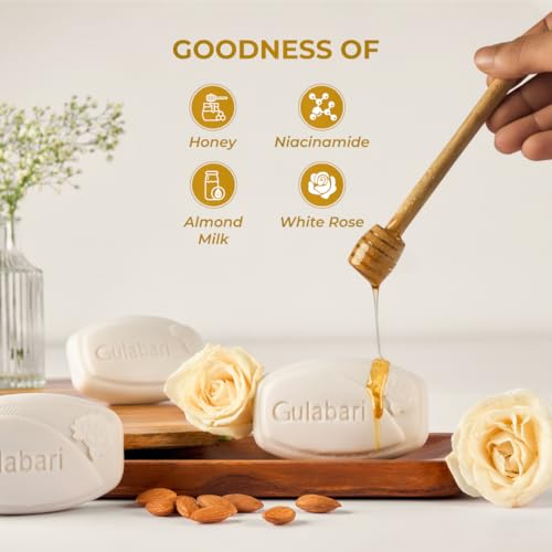 Image of Gulabari White Rose Soap - 450g (150g x 3) | Moisturizing Bathing Soap for Soft, Glowing Skin for Skin & Body | Goodness of Almond Milk, Honey & Niacinamide