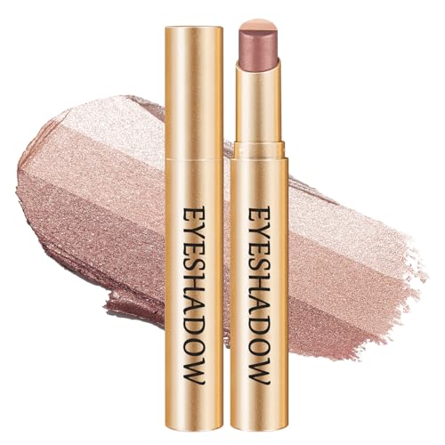 Euphily 3 Color Matte Gradient Glitter Eyeshadow Stick Cream Blendable Metallic Shimmer Eye Shadow Pencil Lightweight Long-Lasting Eye Makeup Pen for Daily Makeup #04 Glittering rose